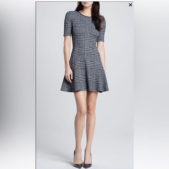 Theory Nikay Drop Waist Fit & Flare Tweed Plaid Mini Dress - Picture 1 of 6